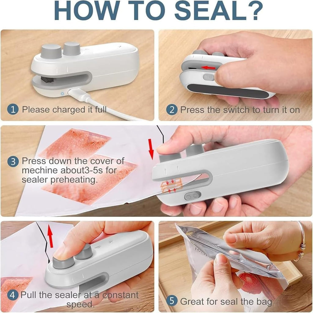 Advanced 2 in 1 USB Rechargeable Magnetic Heat Sealing & Cutting Machine for Plastic Packing Bag Sealer Mini for Food, Snack, Chips, and Plastic Bags